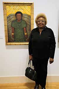 Ava Corsey with her artwork, Ancestor's Torch (2011), UMAG, HKU, 8 December 2016