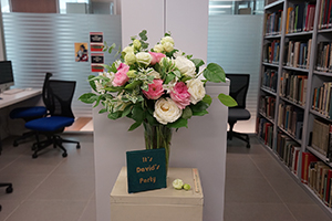 Flowers presented to David Clarke at his retirement party, Resource Centre, Department of Fine Arts, HKU, 2 December 2016