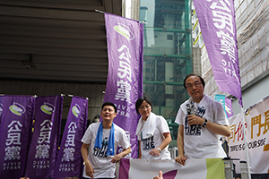 Alan Leong addressing participants of the annual pro-democracy march from Victoria Park, Hennessy Road, Wanchai, 1 July 2017