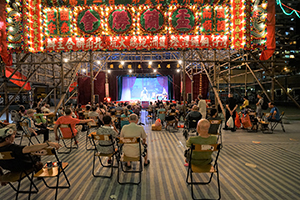 Temporary bamboo theatre for Chinese opera performance during the Hungry Ghost Festival, Moreton Terrace Playground, Causeway Bay, 12 September 2017