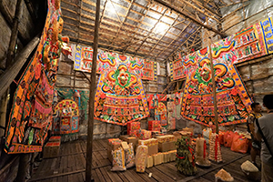 Paper folk art items on display during the Hungry Ghost Festival, Moreton Terrace Playground, Causeway Bay, 12 September 2017