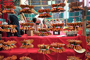 Temporary structures for the Hungry Ghost festival in the sports ground adjacent to the Sun Yat Sen Memorial Park, Sheung Wan, 14 September 2017