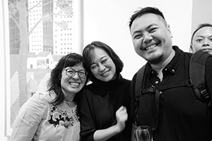 Guests at the exhibition opening of 'Living in Compassion: The Art of Chu Hing Wah', Hanart TZ Gallery, Pedder Building, Pedder Street, Central, 8 December 2017