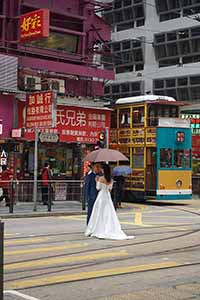 Taking wedding photos, Des Voeux Road Central, Central, 23 February 2019