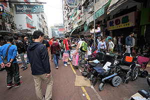 Selling wheelchairs, Apliu Street, Sham Shui Po, 5 February 2019