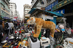 Toy tiger for sale in a flea market, Sham Shui Po, 5 February 2019