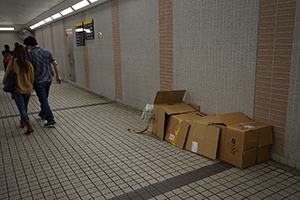 Homeless person's shelter in an underpass near the Cultural Centre, Tsim Sha Tsui, 1 March 2019