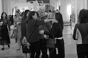 Painter Liu Guosong (centre) at Art Basel, Convention and Exhibition Centre, Wanchai, 27 March 2019