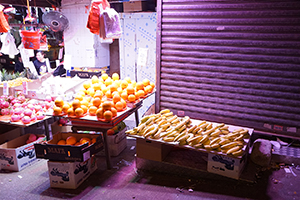 Fruit store at night, Queen's Road West, Sai Ying Pun, 2 April 2019