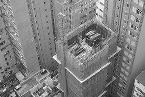 Construction in Sheung Wan, view from a high floor, 1 April 2019