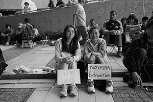 Anti-extradition bill protesters, in the area outside the Legislative Council entrance, Admiralty, 4 May 2019