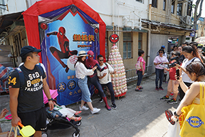 Spiderman in Cheung Chau during the bun festival, 12 May 2019