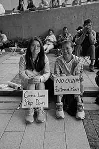 Anti-extradition bill protesters, in the area outside the Legislative Council entrance, Admiralty, 4 May 2019