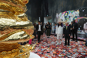 Takashi Murakami at the opening of his exhibition 'MURAKAMI vs MURAKAMI', Tai Kwun, Central,  31 May 2019