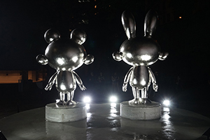 Art work on display in the courtyard during the exhibition 'MURAKAMI vs MURAKAMI'  in Tai Kwun, Central, 31 May 2019