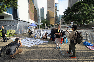 Legislator Fernando Cheung being interviewed, outside the entrance to the Central Government Offices Complex, Admiralty, 20 June 2019