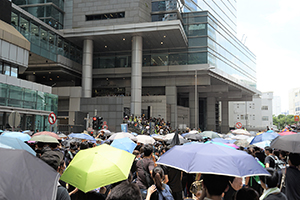 Anti-extradition bill protesters outside the Wanchai Police Headquarters, Arsenal Street, 21 June 2019