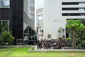 Protesters blocking the entrance to Revenue Tower, Wanchai, 21 June 2019