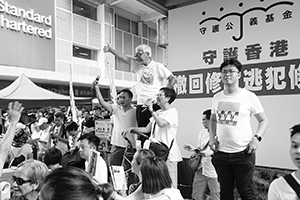 Cyd Ho and Cardinal Joseph Zen addressing marchers protesting against the proposed Extradition Bill, Wanchai, 9 June 2019