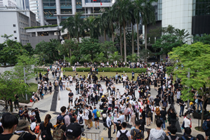 Protesters seeking refuge from tear gas in Harcourt Garden, Admiralty, 12 June 2019