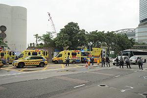Ambulances on Fenwick Pier Street, Wanchai, 12 June 2019
