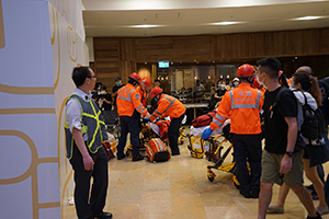 Medical assistance being given to injured protesters in the Pacific Place mall, 12 June 2019