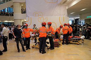 Medical assistance to injured protesters in the Pacific Place mall, 5.55pm, 12 June 2019