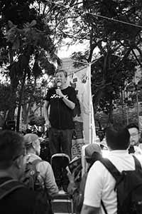 Politician Lee Cheuk-yan, addressing crowds gathering for the annual memorial rally in Victoria Park, 4 June 2019