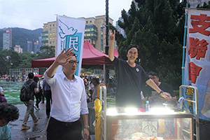 Politicians Lam Cheuk-ting and Emily Lau at the annual memorial rally in Victoria Park, 4 June 2019