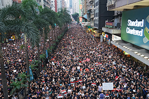A march from Causeway Bay to Admiralty against the extradition bill, Hennessy Road, Wanchai, 16 June 2019