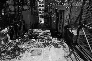 Shadows in an alleyway, Central, Hong Kong Island, 8 June 2019