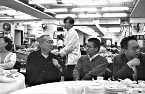 In Lin Heung Tea House, Wellington Street, after the closing party of O.P. Fotogallery, 19 March 2001