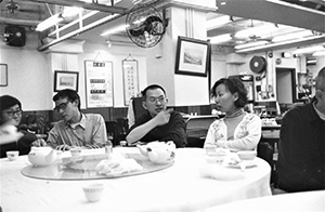 Meal at Lin Heung Tea House following the closing party of O.P. Fotogallery, Wellington Street, 19 March 2001