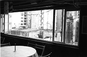 View through the window of the Yellow Door Restaurant, Central, 23 December 2001