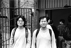 Art historians Jack Lee (left) and Edwin Lai (right) at the Cattle Depot Artist Village, To Kwa Wan, 23 March 2002