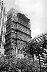 Furama Hotel, now covered with scaffolding ready for demolition, Central, 5 April 2002