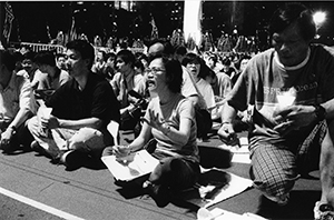 At the June 4th memorial rally, Victoria Park, 4 June 2002