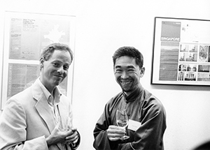 Eric Wear (left) and Johnson Chang (right) at the official opening of the Asia Art Archive, Hollywood Road, 15 March 2003