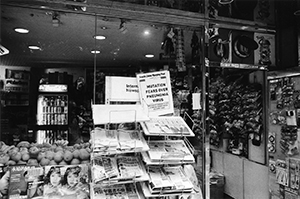 News headline about 'atypical pneumonia', outside a shop on Bonham Road, 14 April 2003