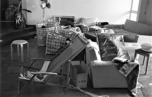 David Clarke's living room at Sha Wan Drive, during the removal process, 23 October 2003