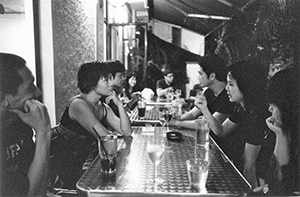 Dancer Mui Cheuk-yin, on the balcony of the Fringe Club, 8 November 2003