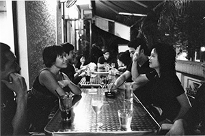 Dancer and choreographer Mui Cheuk-yin (right), at the Fringe Club, 8 November 2003