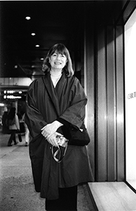 Curator Jo-Anne Birnie Danzker, outside the Mandarin Oriental Hotel, Central, 14 March 2004