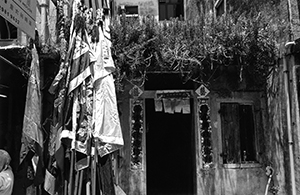 Old house with flags outside, Cheung Chau Bun Festival, Cheung Chau, 26 May 2004