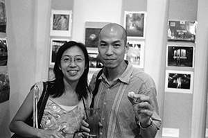 Sara Wong and Warren Leung at the Dislocation relaunch party, Fringe Club, Central, Hong Kong Island, 26 June 2004