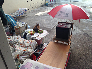 A homeless person's belongings, Sheung Wan, Hong Kong Island, 23 February 2014