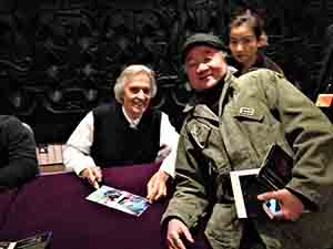 Jazz musician John McLaughlin with writer Lau Kin Wai, Cultural Centre, Tsim Sha Tsui, 14 March 2014
