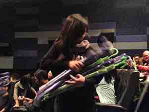 Umbrellas being distributed to audience members after a film showing at Broadway Cinema, Metroplaza, Kwai Chung, 12 November 2014