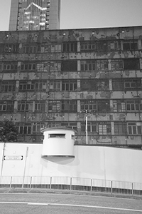 Pill box on the exterior wall of Western Police Station, Sai Ying Pun, 27 October 2016