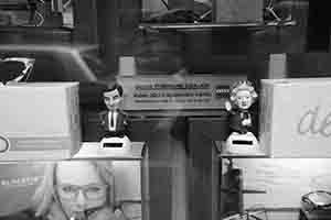 'Mr Bean' and 'Queen Elizabeth II' in a shop window display, Queen's Road Central, Sheung Wan, 8 October 2016